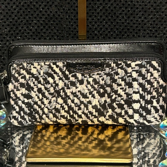 Coach Handbags - Coach Donnegal Double Zip Black and White Tweed Wristlet Approx. 8 x 4